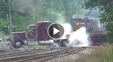 Semi Truck Stuck On Train Tracks With Train Coming! You Wont Believe This One!